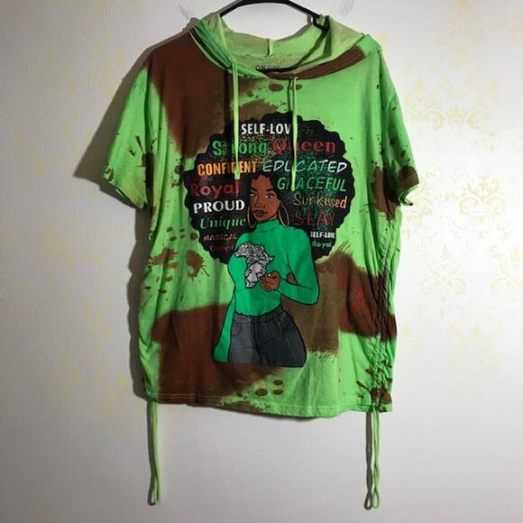 Self Love Hooded Tee Shirt Short Sleeved Side Draw Strings Womens Size 3X - Picture 2 of 4